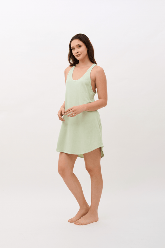 Alessia Sleeveless Sleep dress & Nightgown, 100% Pima Organic Cotton - Light Sage