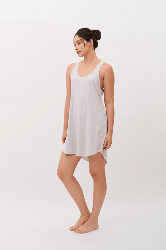 Alessia Sleeveless Sleep dress & Nightgown, 100% Pima Organic Cotton - Light Gray