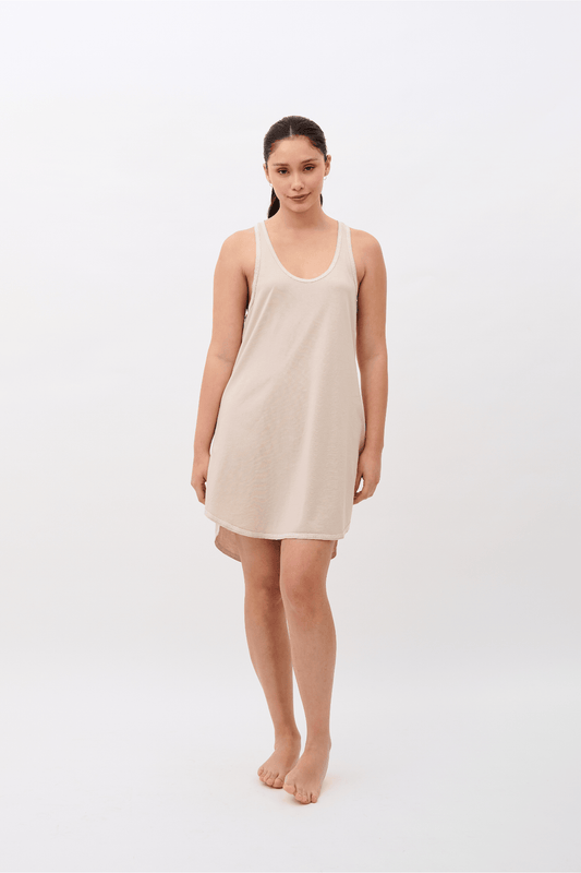 Alessia Sleeveless Sleep dress & Nightgown, 100% Pima Organic Cotton - Sand