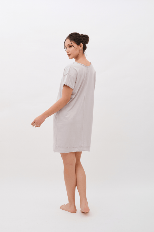 Camila 100% Organic Pima Cotton Nightgown & Sleep Dress - Light Gray