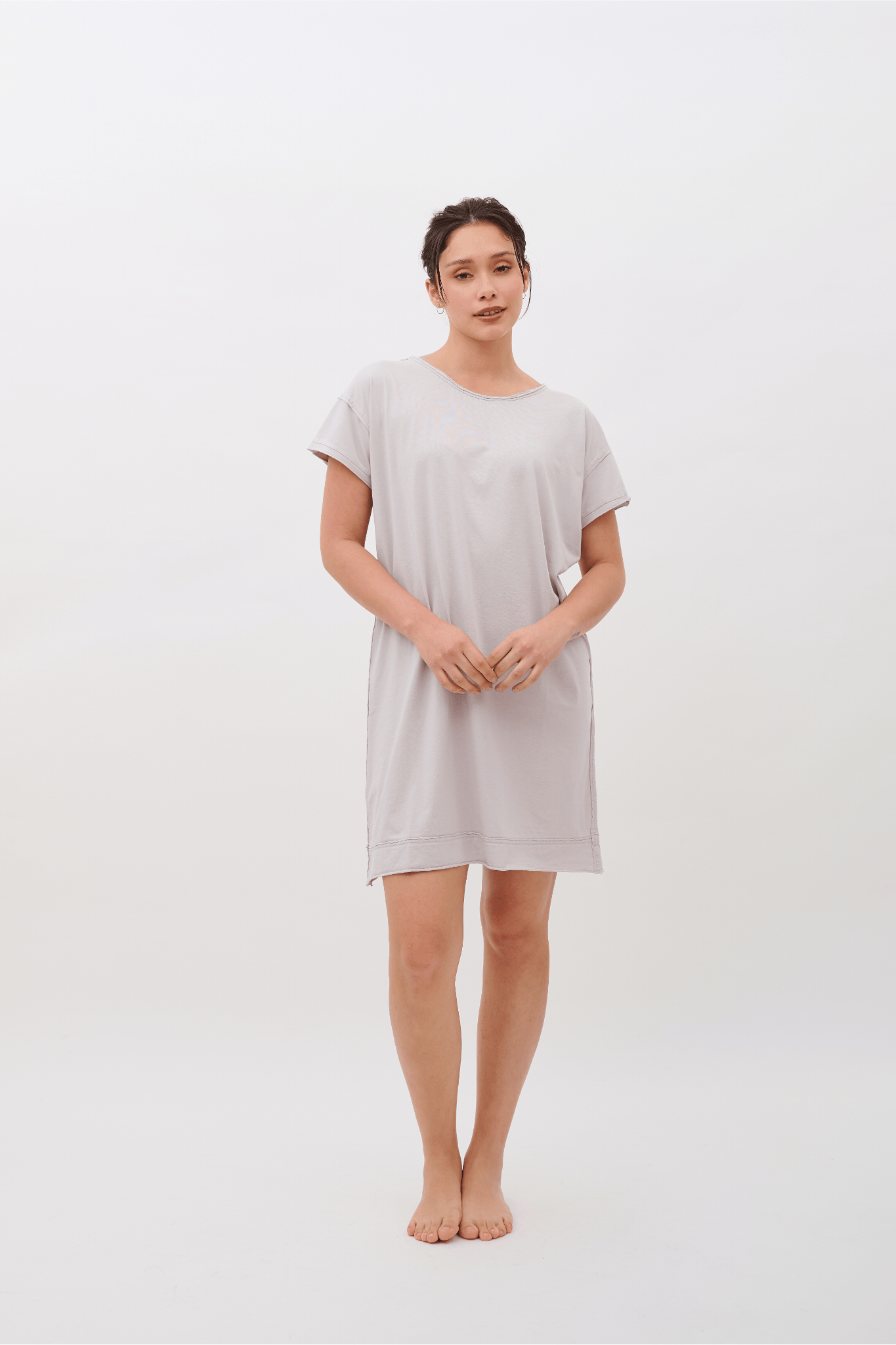Camila 100% Organic Pima Cotton Nightgown & Sleep Dress - Light Gray
