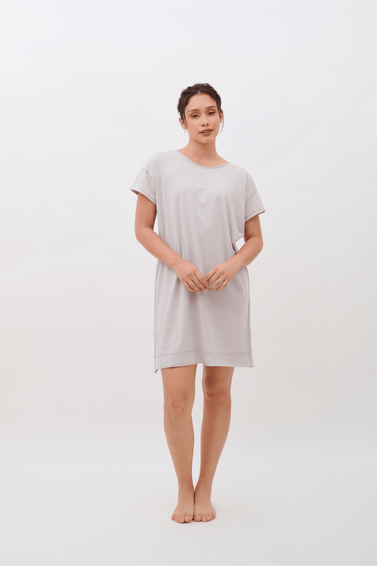 Camila 100% Organic Pima Cotton Nightgown & Sleep Dress - Light Gray