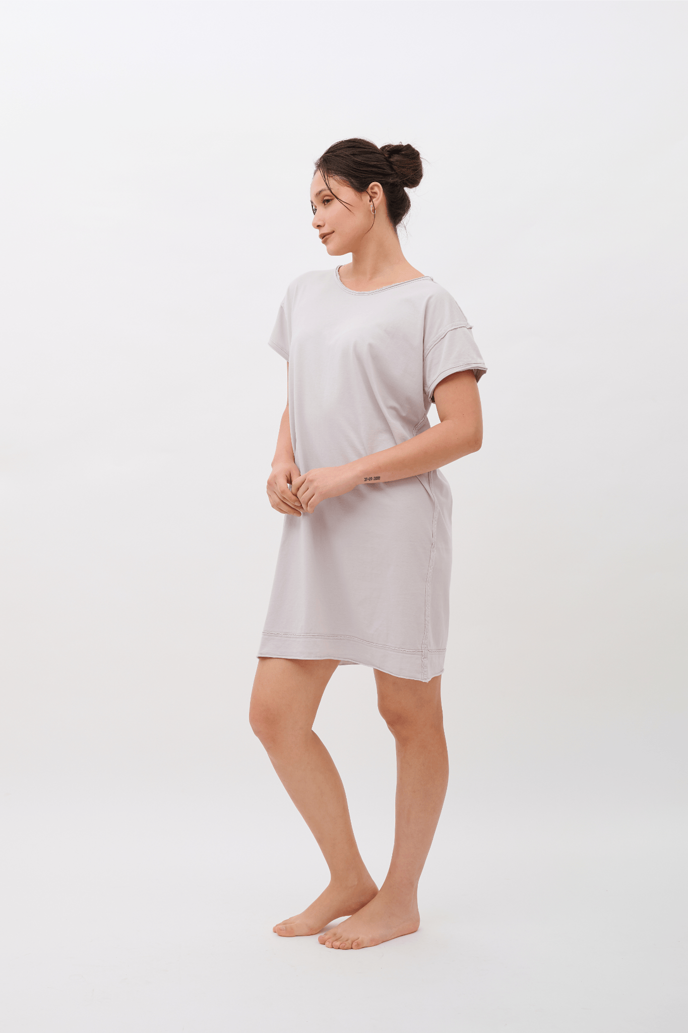 Camila 100% Organic Pima Cotton Nightgown & Sleep Dress - Light Gray