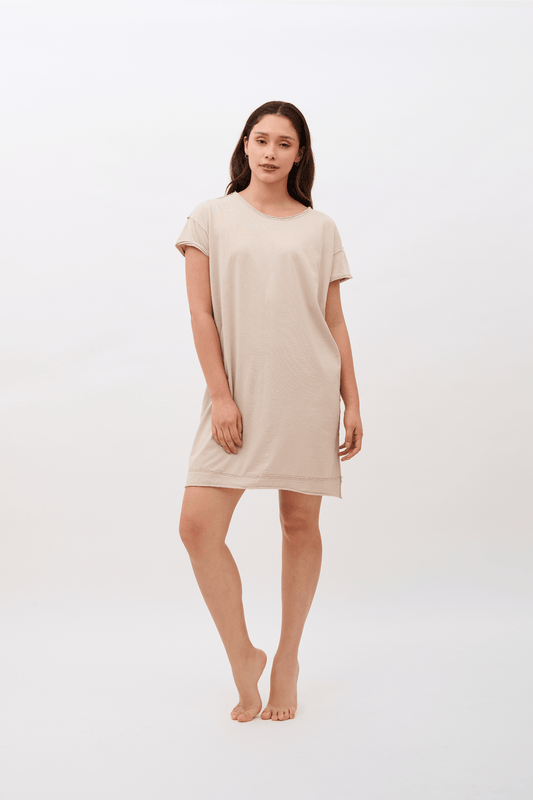 Camila 100% Organic Pima Cotton Nightgown & Sleep Dress - Sand