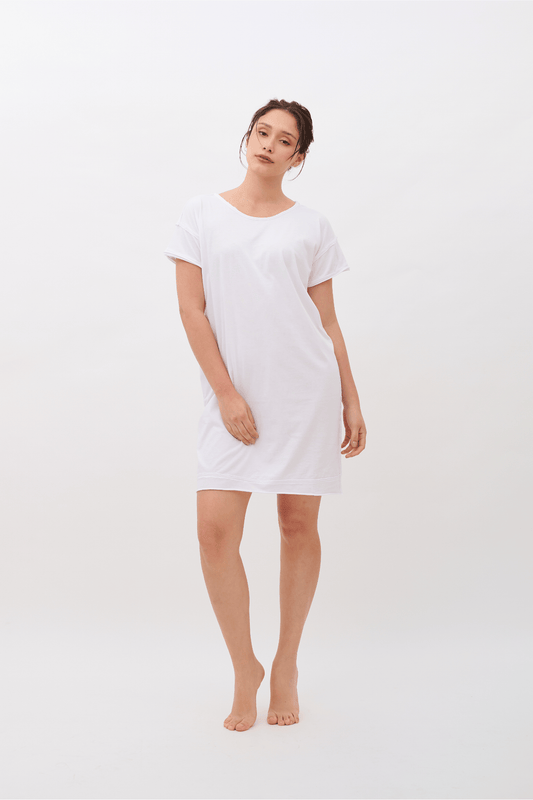 Camila 100% Organic Pima Cotton Nightgown & Sleep Dress - White