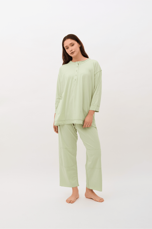 Emma Pajama Set, 100% Organic Pima Cotton  - Light Sage