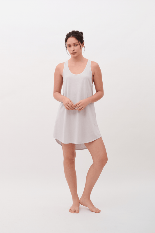 Alessia Sleeveless Sleep dress & Nightgown, 100% Pima Organic Cotton - Light Gray