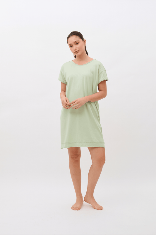 Camila 100% Organic Pima Cotton Nightgown & Sleep Dress - Light Sage