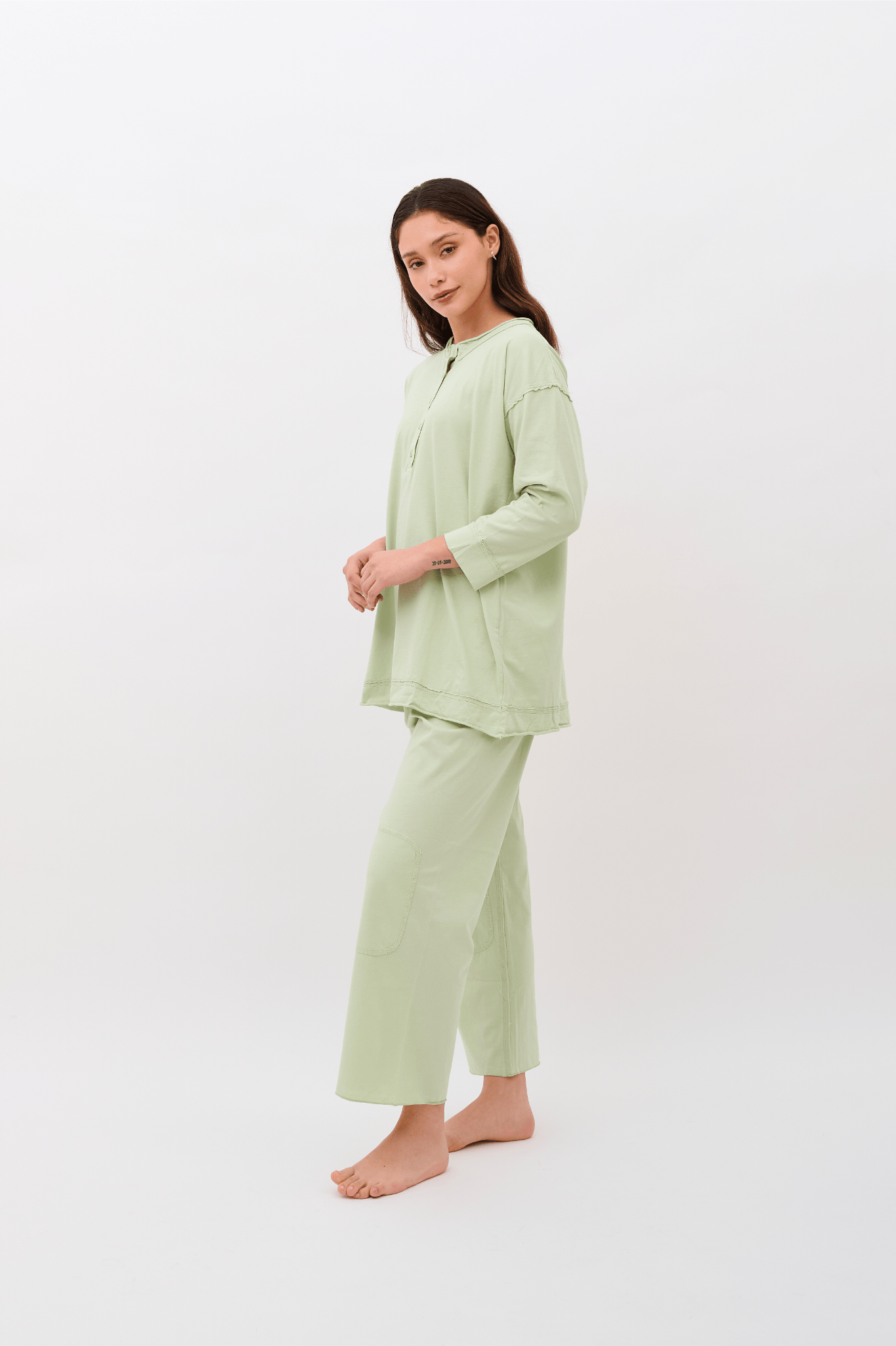 Emma Pajama Set, 100% Organic Pima Cotton  - Light Sage