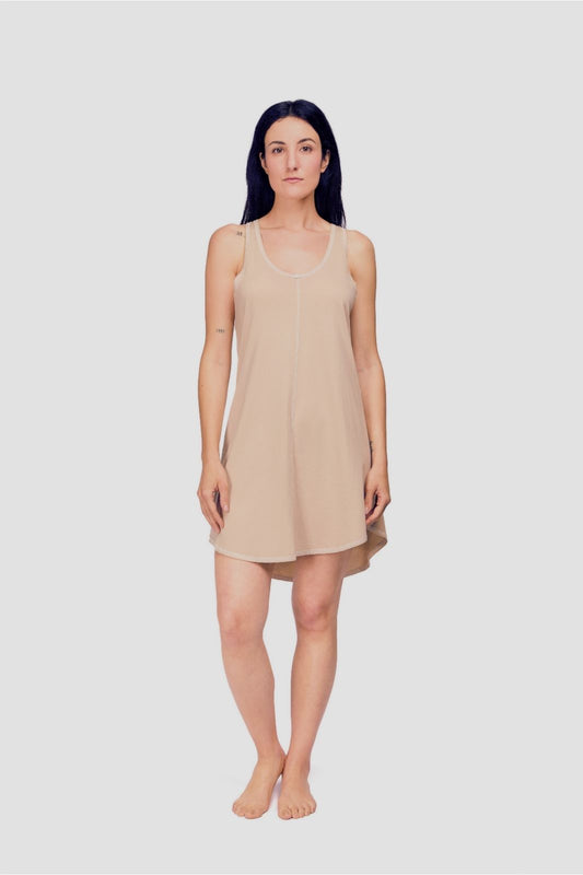 Alessia Sleeveless Sleep dress & Nightgown, 100% Pima Organic Cotton - Sand